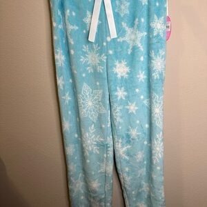 Snowflake Print Pajama Bottoms - Light Blue